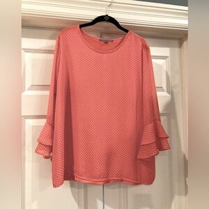 Pullover blouse by Valerie Steven’s in size XL, color salmon and white dots